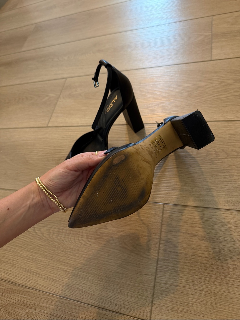 Aldo Classic Black Ankle-Strap Block Heel Pump - Picture 6 of 6
